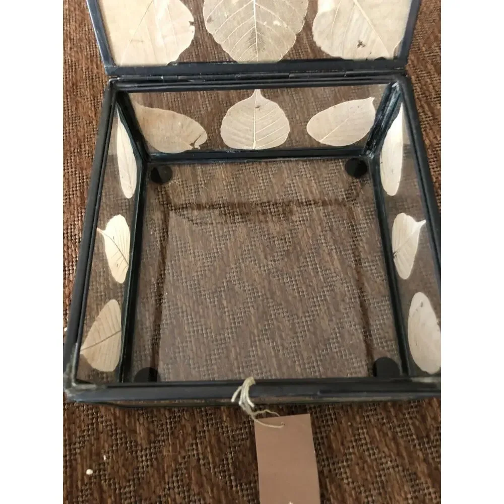 Illuminations Beveled Glass Ghost Leaf Trinket/Jewelry Storage Box 8